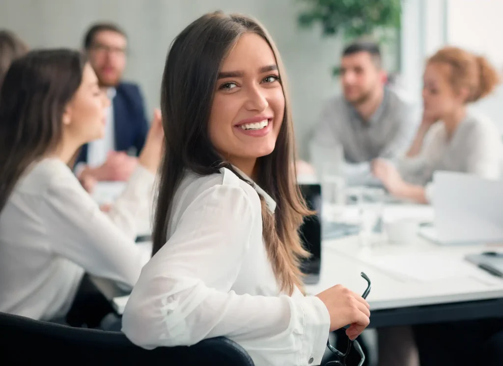 Positive secretary smiling